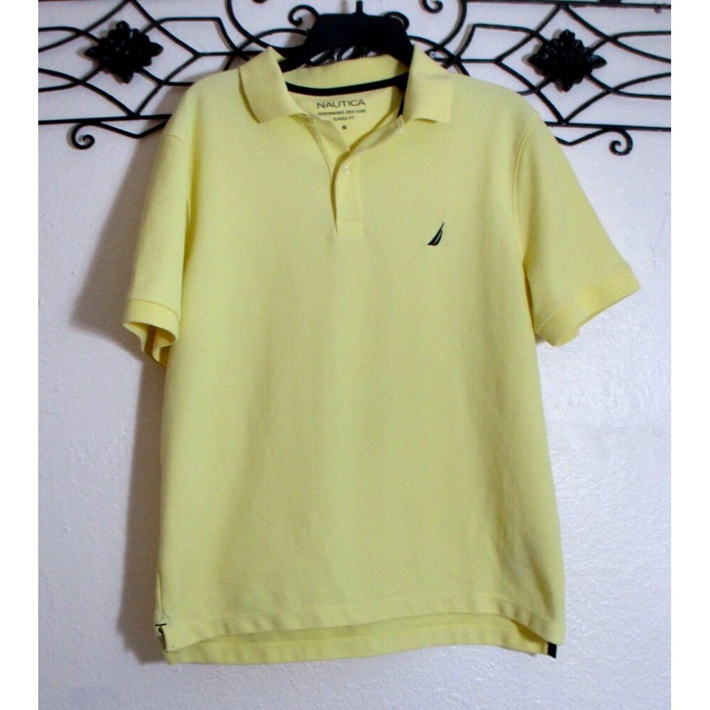 Nautica Polo Shirt Men's Size M Yellow Short Sleeve Cotton Blend Logo